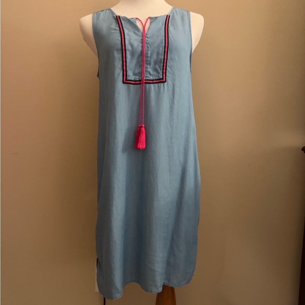 Crown & Ivy Blue Sleeveless Dress with Pink Accents